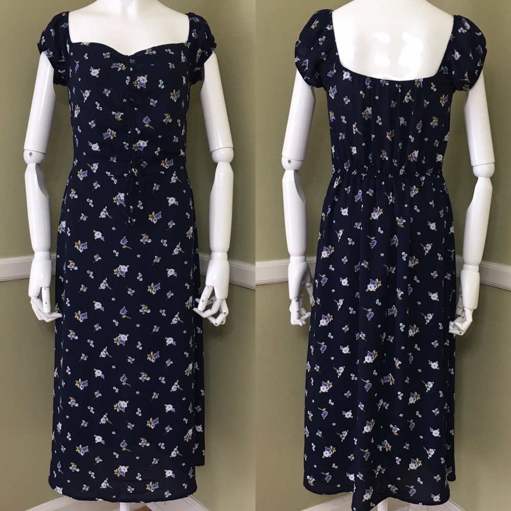 Trixxi Front Tie Ruched, Cap Sleeve, Floral, Slit